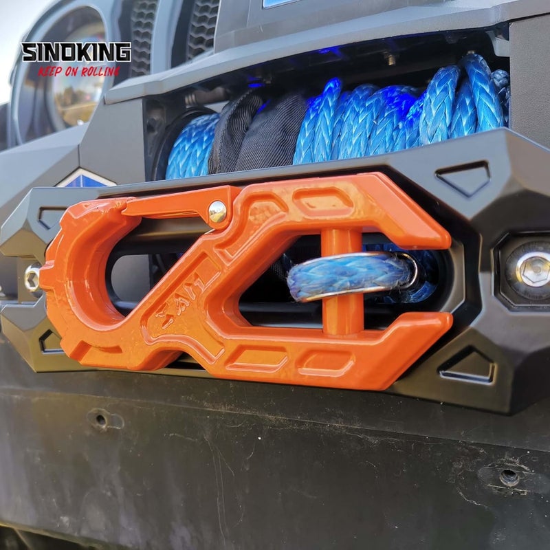 SINOKING Winch Fairlead with Tow Hook, Aluminum Hawse Fairlead with Grade 80 Forged Steel Winch Hook, 45000lb Break Strength Winch Fairlead Hook Set for Off-Road Vehicle Recovery, Black and Orange - Image 2
